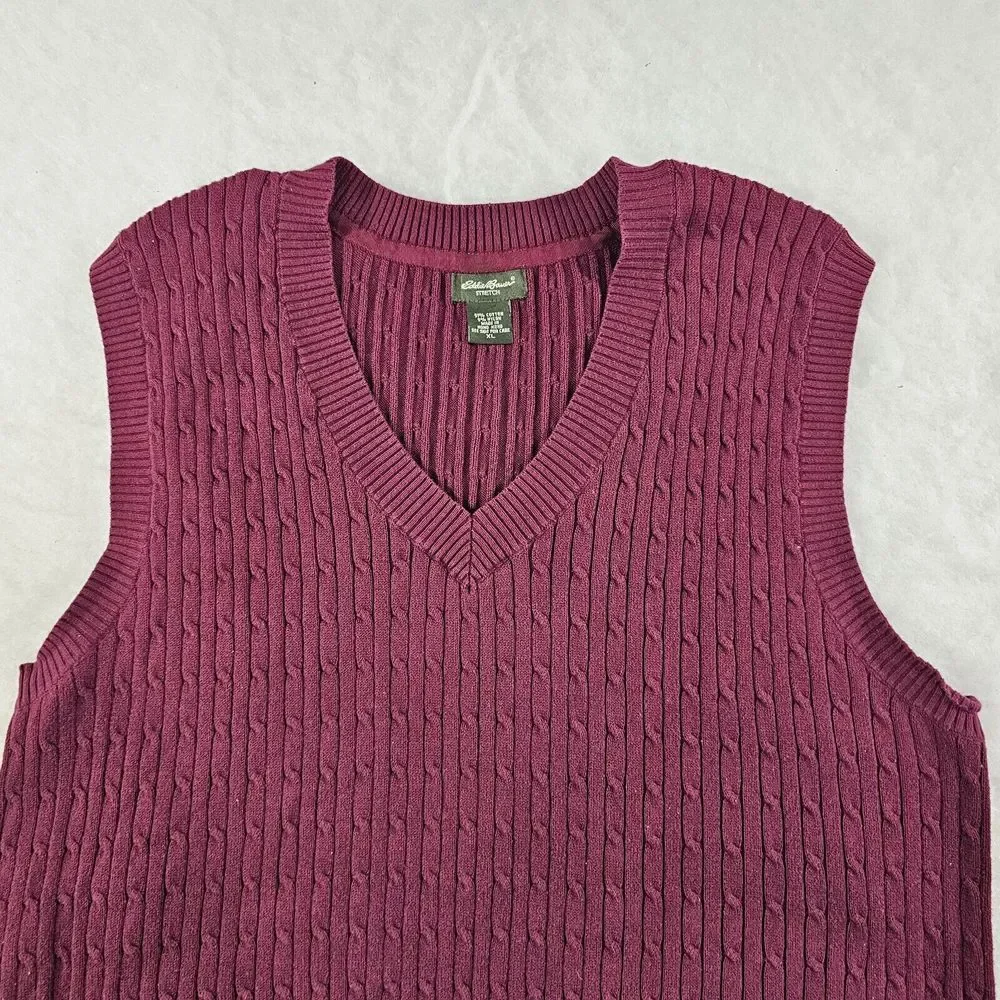 Eddie Bauer Mens Sweater Vest Cable Knit V-Neck Stretch Knit Pullover Purple‎ XL